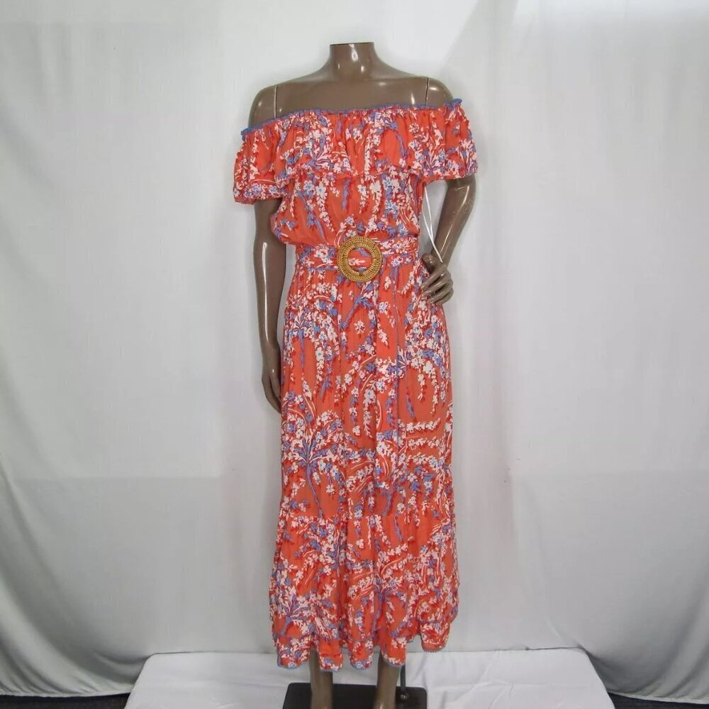 Poupette St Barth Women's Long Dress Bella Ruffled Off Shoulder Belted Size S - Picture 6 of 10